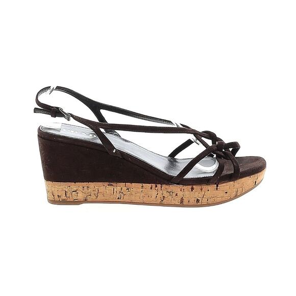 PRADA Brown Suede Cork Heel Platform Wedge Sandals Size EU 38 - Picture 2 of 11
